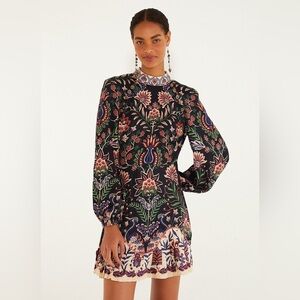 NWT Farm Rio Black Marvelous Garden Lenzing™ Ecovero™ Mini Dress
